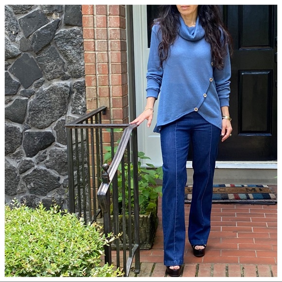 chic side button trim cowl neck knit tunic - Picture 12 of 13